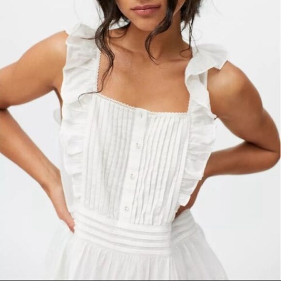 NEW UO Urban Outfitters Women's Liz Ruffle White Mini Dress S - Picture 2 of 3